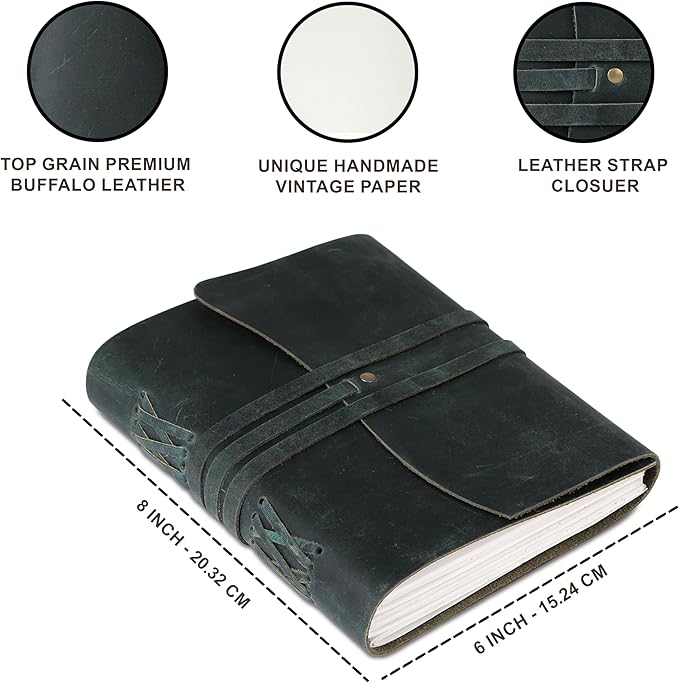Handmade Leather Journal 7x5 Inch | Blue Vintage Notebook - Image 3
