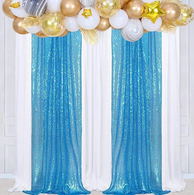 Poise3EHome Turquoise Sequin Backdrop Curtains, 4 Panels Sequin Backdrop - Image 3