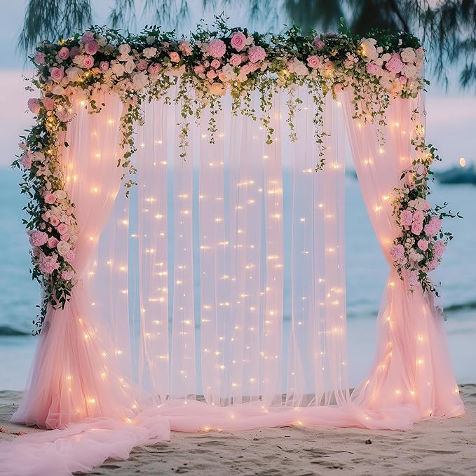 Fomcet Pink Tulle Backdrop Curtains by Fomcet