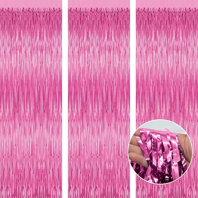 3 Pack Pink Tinsel Backdrop Decorations, Foil Fringe Curtains, Bachelorette & - Image 9