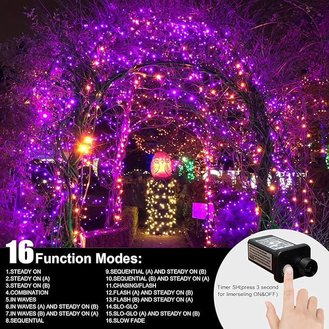 LAMPHOME 66ft Halloween Decorative Mini Lights, 200 LED Transparent Wire Fairy - Image 2