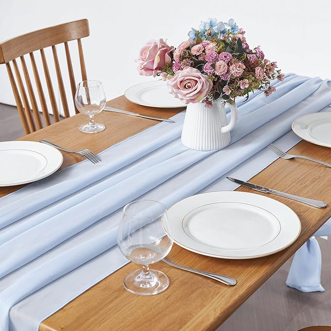 2 Pack 10Ft Baby Blue Chiffon Table Runner Sheer 29x120 Inch - Image 2