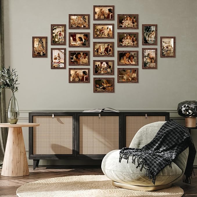 PETAFLOP Wooden Bulk 4x6 Picture Frame Set of 18, Rustic Brown Photo Frames - Image 5