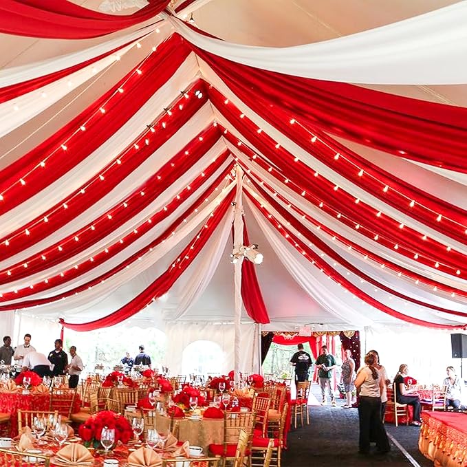 6 Panels Red Ceiling Drapes for Wedding 5ftx20ft Chiffon Fabric Arch Draping - Image 7