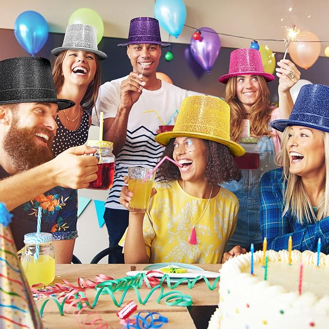 Handepo 12 Pack Bright Glitter Top Hat Mini Fun Party Hats - Image 6