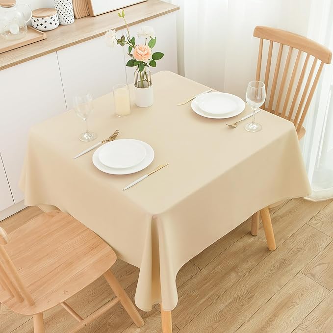 2 Pack Square Table Cloth 48X48 Inch Beige Washable Fabric Tablecloth Polyester - Image 2