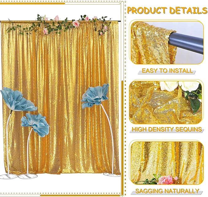 Gold Sequin Backdrop Curtains Glitter Drapes 2FTx8FT 4 Panels - Image 4