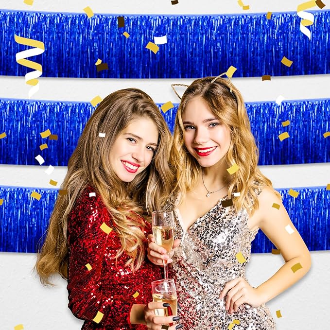 3 Pack 10 Long Blue Metallic Foil Fringe Garland Wall Hanging Tassle Banner - Image 3