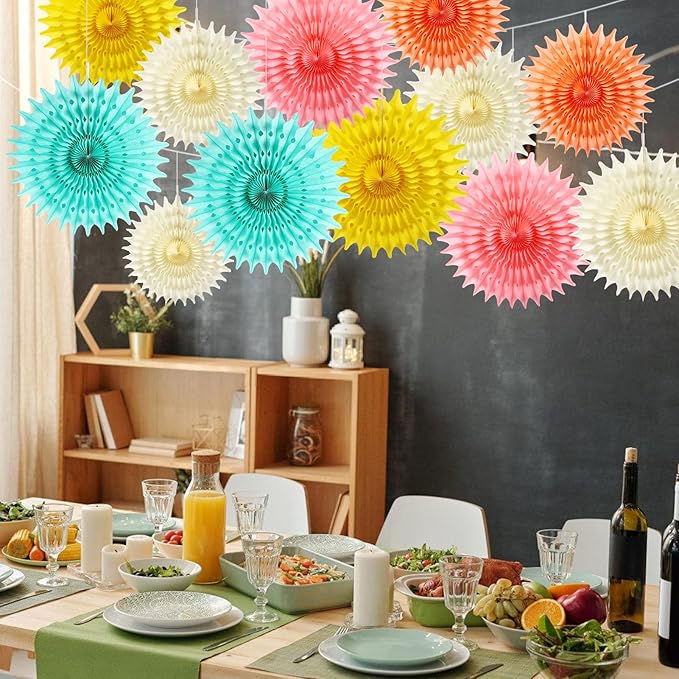 12PCS Paper Fans Colorful Rainbow Pastel Party Decorations Tissue Paper Flowers - Image 6