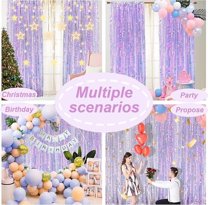 9X9FT Sequin Backdrop Curtains, 2 Panels Shimmer Sequin Fabric Photography - Image 6