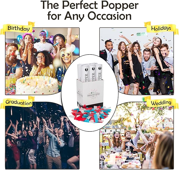 Clover Products Confetti Cannons 6-Pack – Biodegradable Red, Labor day - Image 3