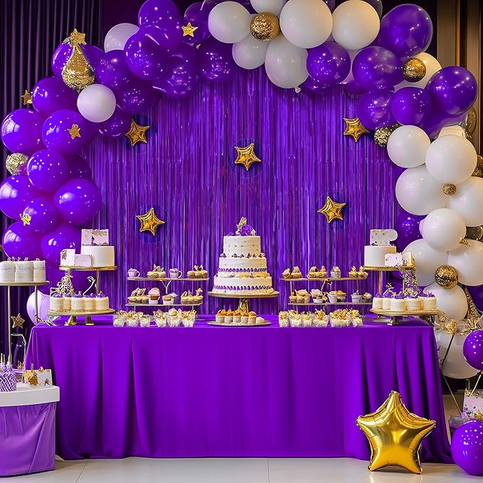 2 Pack Metallic Purple Fringe Backdrop, 3.2x8.2ft Shining Foil Tinsel Curtains - Image 5