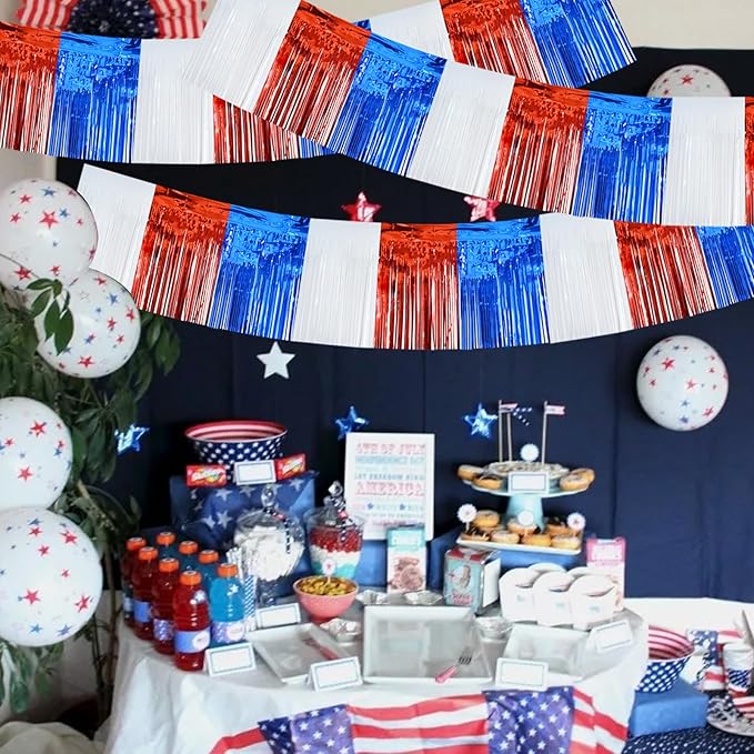 BEISHIDA 3 Packs Metallic Foil Fringe Garland Red White Blue Wall Hanging - Image 5