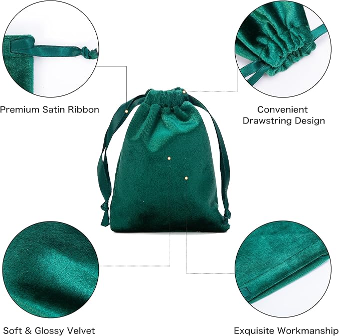 QIANF 12pcs Hunter Green Velvet Drawstring Bags 4x6 inches Velvet Cloth Small - Image 2