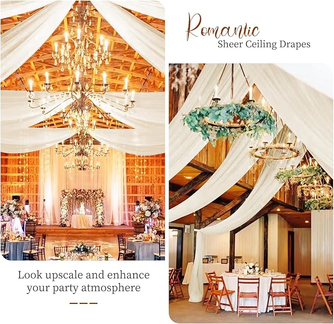 6 Panels Ivory Ceiling Drapes 5ftx10ft Wedding Chiffon Fabric Arch Draping - Image 5