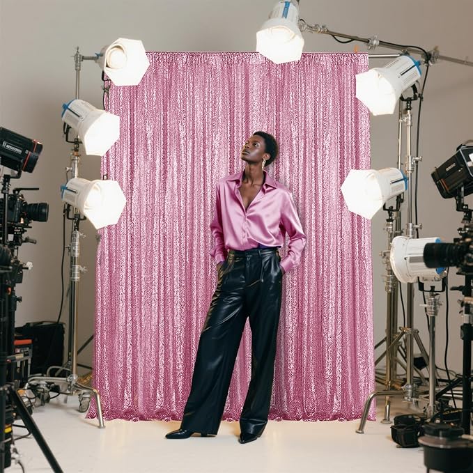 Pink Sequin Backdrop Curtain 4 Pieces 2FTx8FT Glitter Photography Backdrop - Image 7