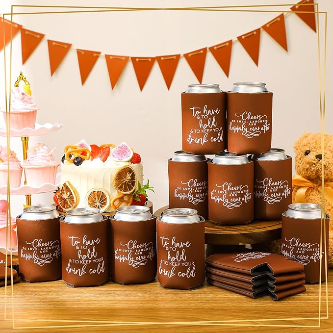 50 Pieces Chocolate Wedding Can Cooler Sleeves Bulk Engagement Party Favors - Image 4