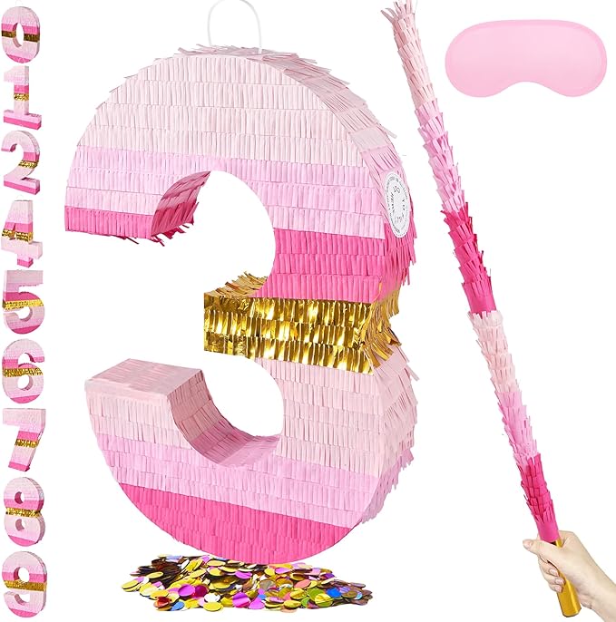 PCFING 20 Inch Number 3 Piñata Pink Gold by PCFING