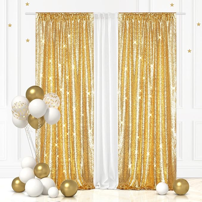 Eternal Beauty Gold Sequin Backdrop Curtains, Shimmer Back Drop 2Panels-2FTx8FT by EternalBeauty