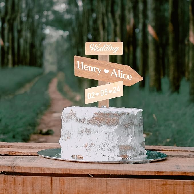 Personalized Rustic Wedding Cake Topper in Wood Custom Bride & Groom Names - Image 3