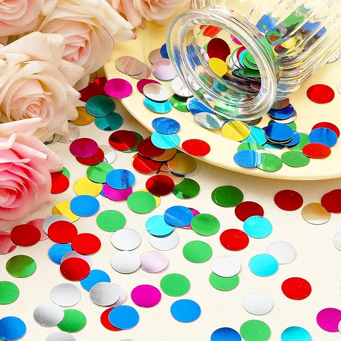 MARFOREVER Multicolor Foil Confetti, Glitter Round Confetti Rainbow Circle Dots - Image 3