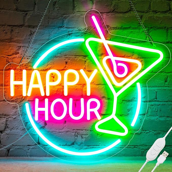 Happy Hour Neon Sign Dimmable Led Happy Hour Neon Bar Signs by BasaneonNeonSignLightUpYourLife