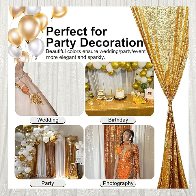 White Sequin Backdrop Curtain 2FTx8FT 4 Panels White Sequin - Image 4