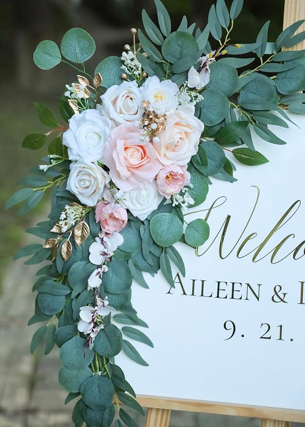 Artificial Blush Pink Wedding Arch Flower Swags Set of 2 - Image 3