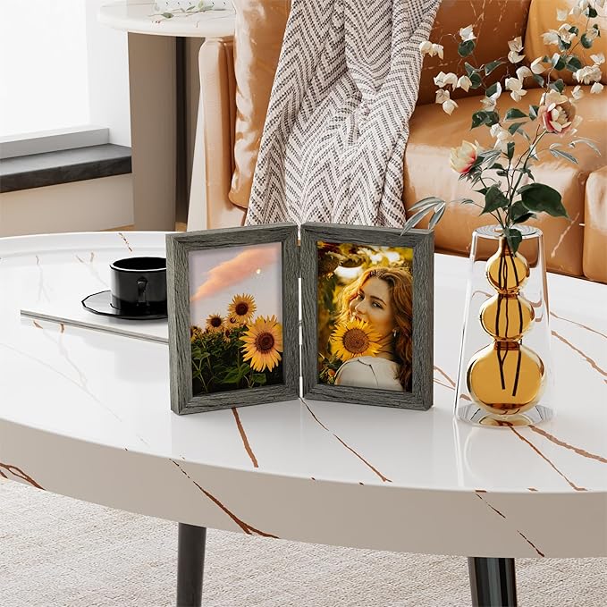 decorUhome Double 5x7 Picture Frame Vertical, Engineered Wood Bifold Photo Frame - Image 2