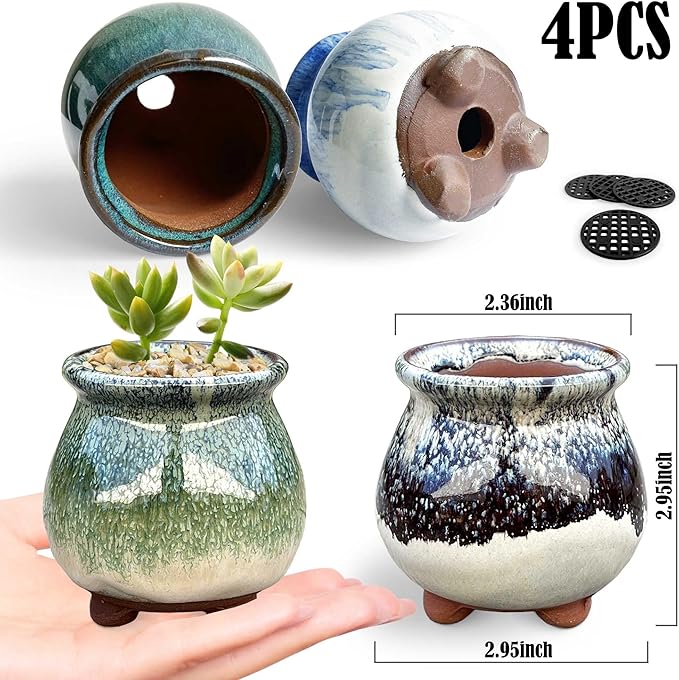 3 inch Glaze Handcraft Ceramic Pot Set, Small Cactus Planter - Image 2