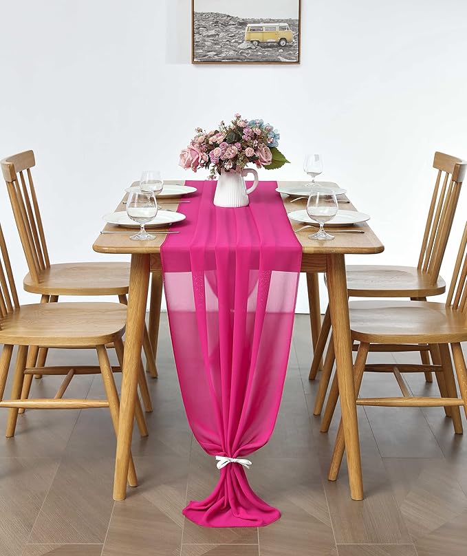 5 Pack 10Ft Fuchsia Chiffon Table Runner Sheer 29x120 Inch - Image 3