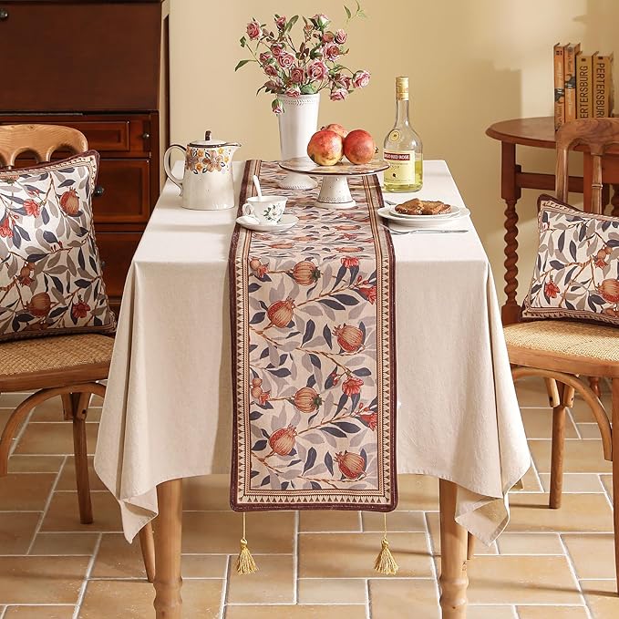 patdrea Designer Vintage SaddleBrown Linen Table Runner 71 Inch Long, - Image 9