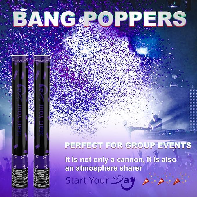Violet Confetti Poppers, 15 Inch Purple Party Poppers, Air Powered Confetti Gun - Image 3
