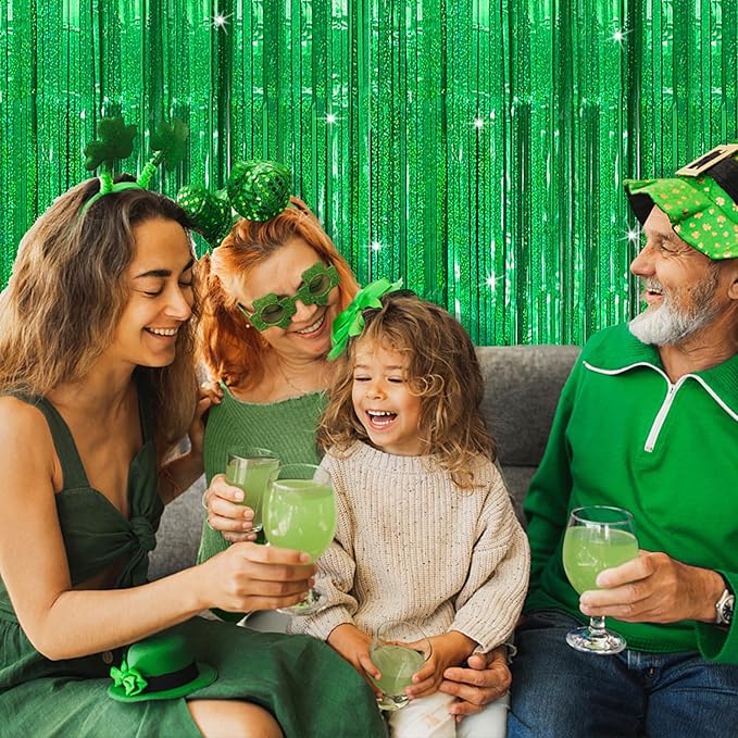 2 Pack Neon Green Birthday Decorations Foil Fringe Curtain Green Streamers - Image 7