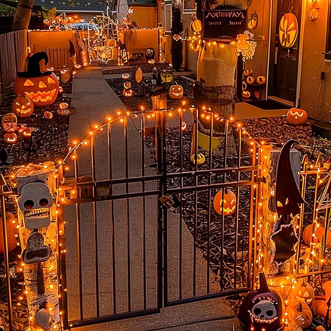 JMEXSUSS 500 LED Halloween Lights Outdoor, 163FT 8 Modes Orange Halloween Light - Image 4