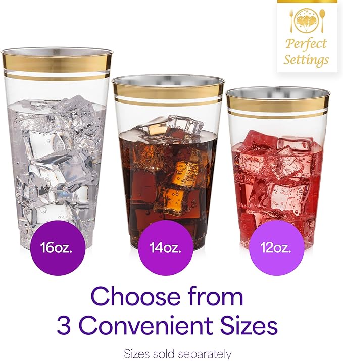 Perfect Settings Premium Double Gold Rimmed Disposable Plastic Cups, Durable - Image 7