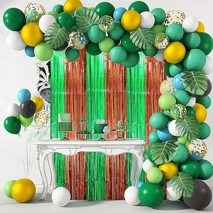 3 Pack 3.3 x 8.2 ft Green and Brown Foil Fringe Backdrop Curtains, Tinsel - Image 6