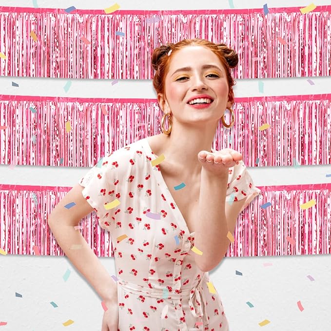 3 Pack 10 Feet Pink Foil Fringe Garland Metallic Tinsel Streamers Banner Wall - Image 4