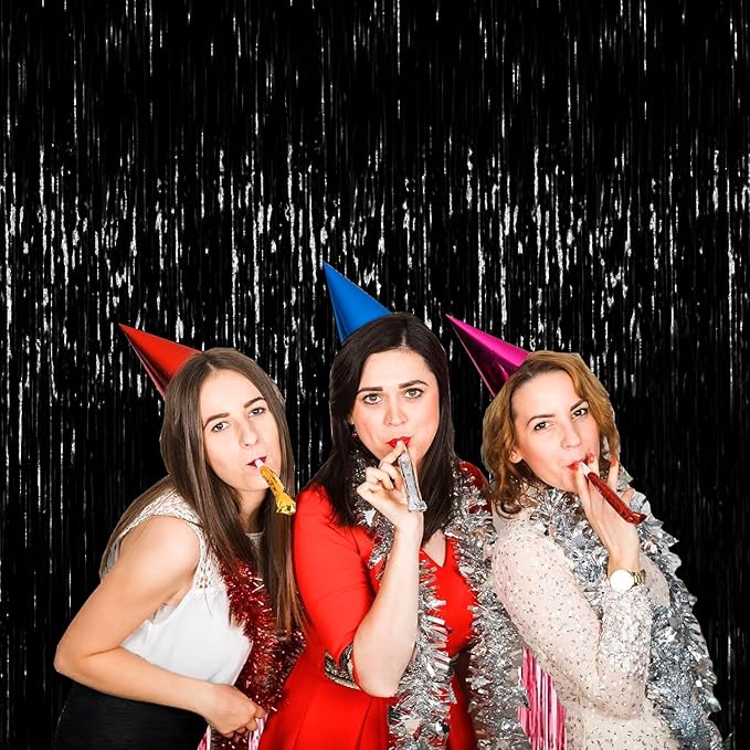 4P Metallic Foil Fringe Tinsel Table Skirts - Image 3