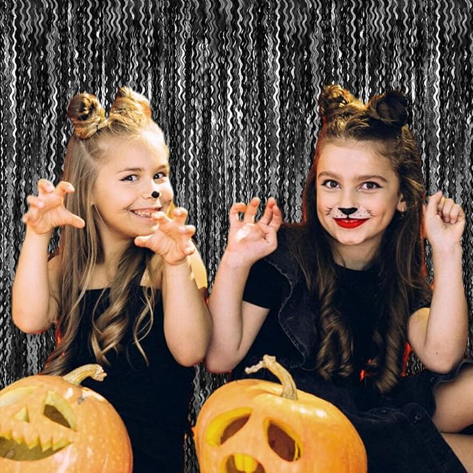 4 Pack Black Wave Foil Fringe Curtain Backdrop, 3.28Ft x 8.2Ft Metallic Tinsel - Image 4