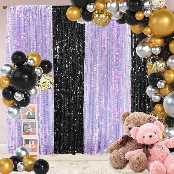 9X9FT Sequin Backdrop Curtains, 2 Panels Shimmer Sequin Fabric Photography - Image 5