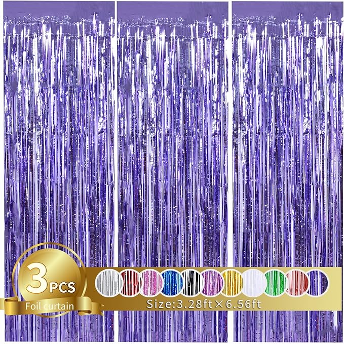 TONIFUL 3Pcs Light Purple Door Streamers Purple Photo Booth Backdrop Metallic by TONIFUL