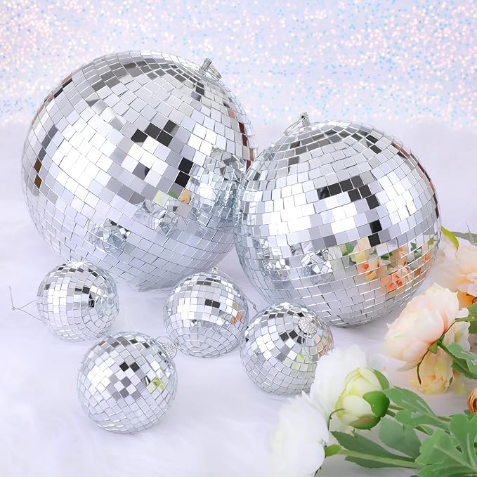 Large Mirror Disco Ball Bright Hanging Disco Ball: 6 Pcs Silver Reflective by SoarDream