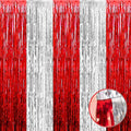 4 Pack Silver Red Foil Fringe Curtain Backdrop, 3.28Ft x 9.8Ft Metallic Tinsel by Unknown