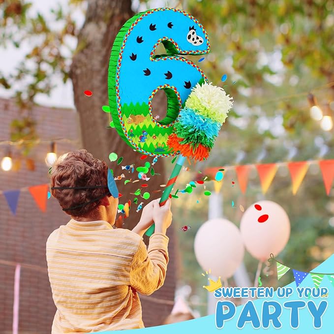 Number 6 Pinata for Birthday Party Decorations, Jungle Dinosaur Piñata Games Toy - Image 6