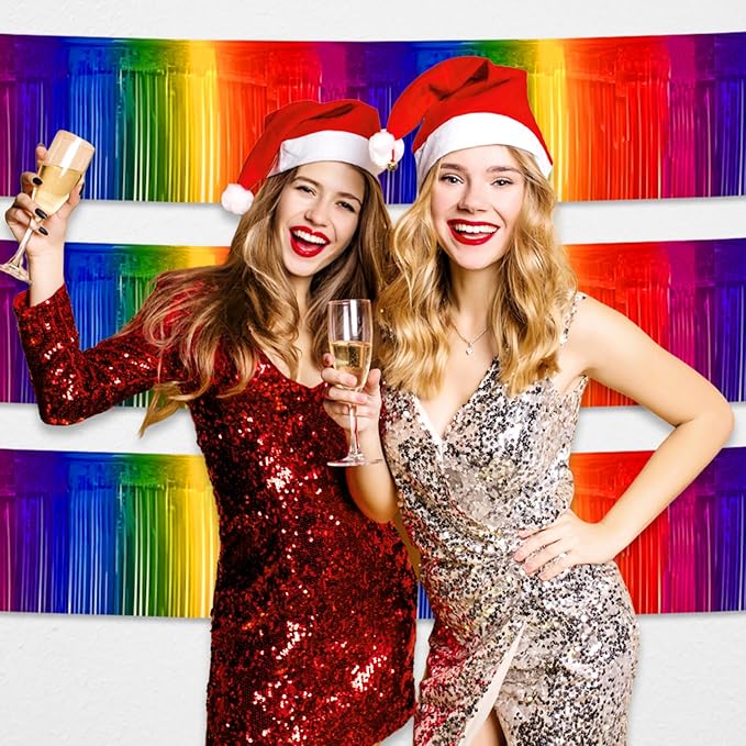 4 Pack 10 Feet Rainbow Foil Fringe Garland Metallic Tinsel Streamers Banner - Image 4