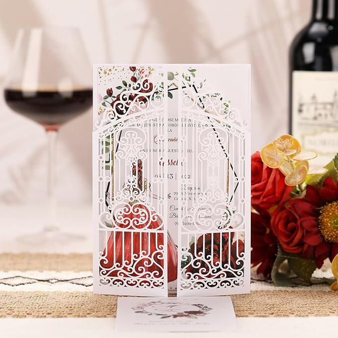 50Pcs White Laser Cut Invitations Fence Wedding Invitations Pocket - Image 6