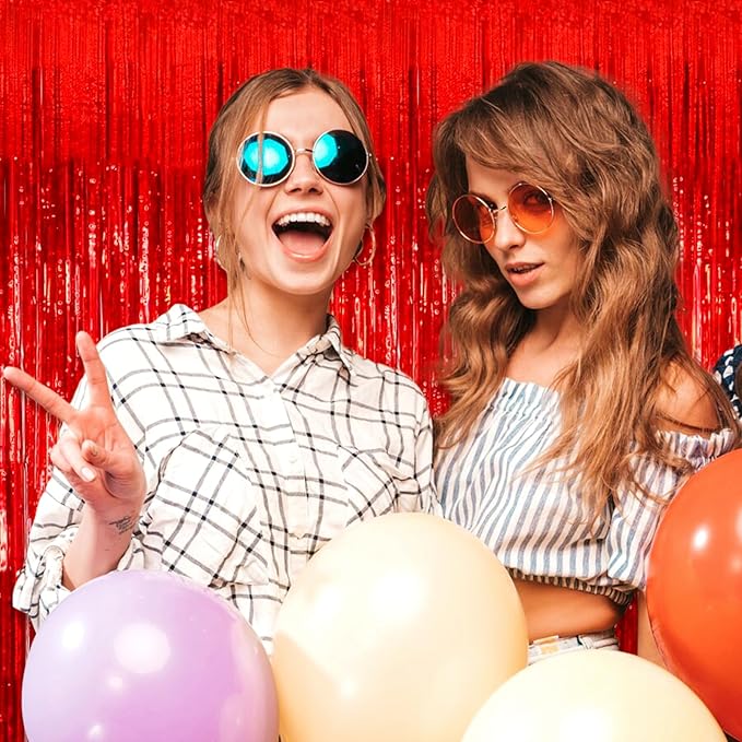 3 Pack Red Foil Fringe Curtain Backdrop, 3.28Ft x 8.2Ft Metallic Tinsel Foil - Image 5