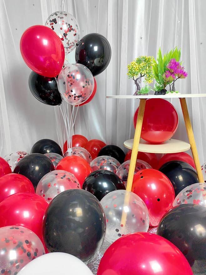 300 Pack Red and Black Balloons 12 Inch Red Black Confetti Balloon - Image 6