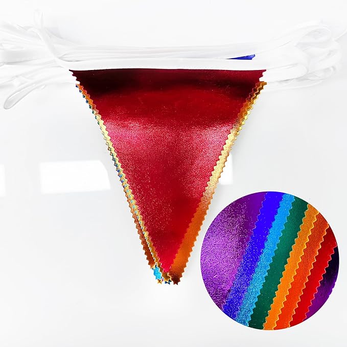 Rainbow Party Decorations Colorful Metallic Fabric Triangle Pennant Banner Flag - Image 3